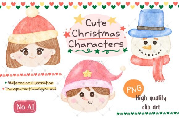 Download Cute Christmas Character Head Set - Christmas Collection