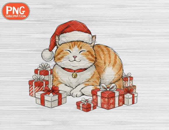 Download Cute Christmas Cat with Gifts PNG - Christmas Collection