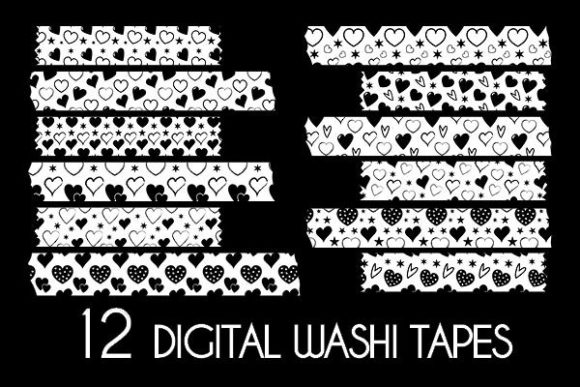 Download Black White Hearts Washi Tapes Patterns - Washi tapes patterns Collection