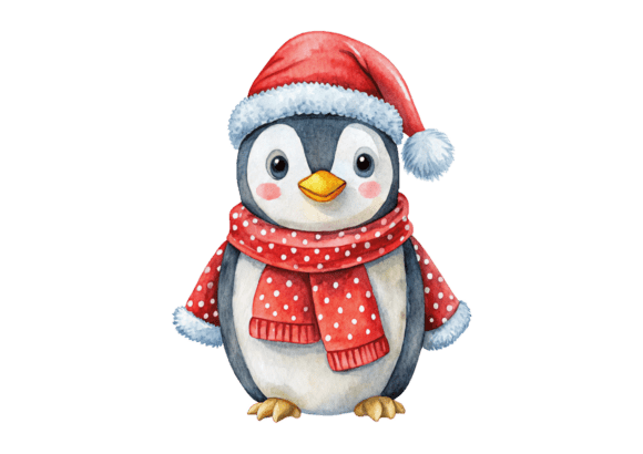 Download Watercolor Penguin Christmas Hat PNG - Christmas Collection