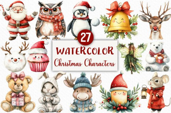 Download Watercolor Cute Christmas Characters PNG - Christmas Collection