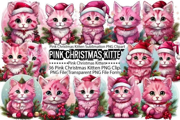 Download Pink Christmas Kitten Sublimation Bundle - Christmas Collection
