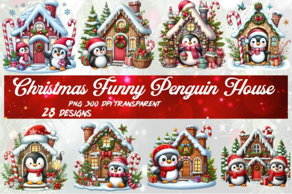 Download Christmas Funny Penguin House Clipart - Christmas Collection