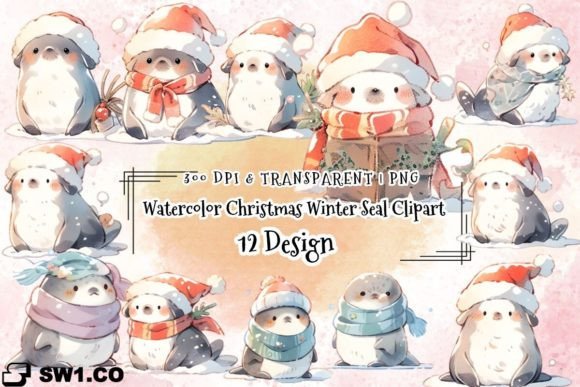 Download Watercolor Christmas Winter Cute Seal - Christmas Collection