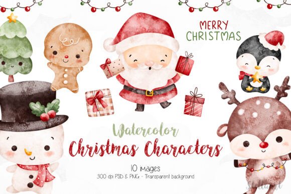Download Watercolor Cute Christmas Characters - Christmas Collection