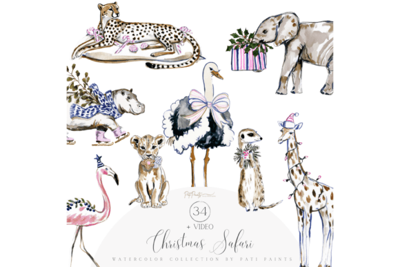 Download Watercolor Christmas Safari Clipart Set - Christmas Collection