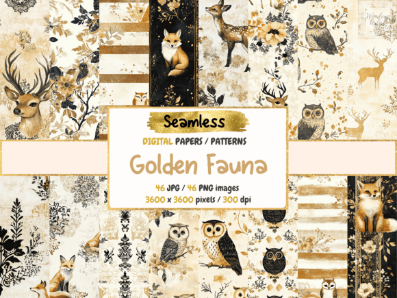 Download Golden Fauna Seamless Digital Papers - Fauna Collection