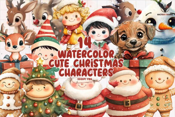 Download Watercolor Cute Christmas Characters - Christmas Collection