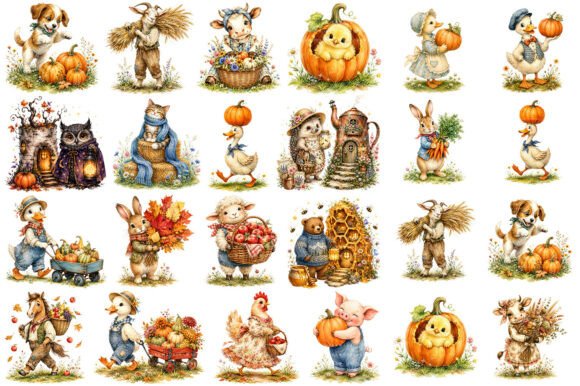 Download Cute Cozy Fall Animals Harvest Clipart - Fall animals Collection