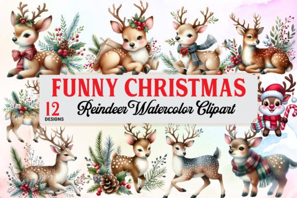 Download Funny Christmas Reindeer Clipart Bundle - Christmas Collection
