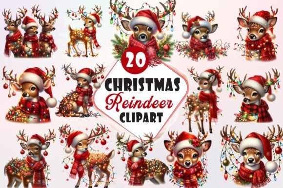 Download Funny Christmas Reindeer Clipart Bundle - Christmas Collection