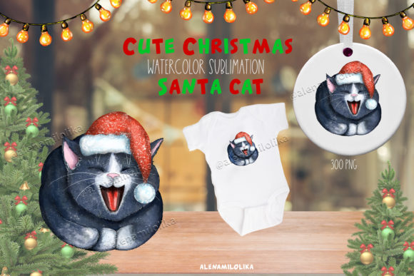 Download Watercolor Christmas Santa Cat PNG Kitty - Christmas Collection