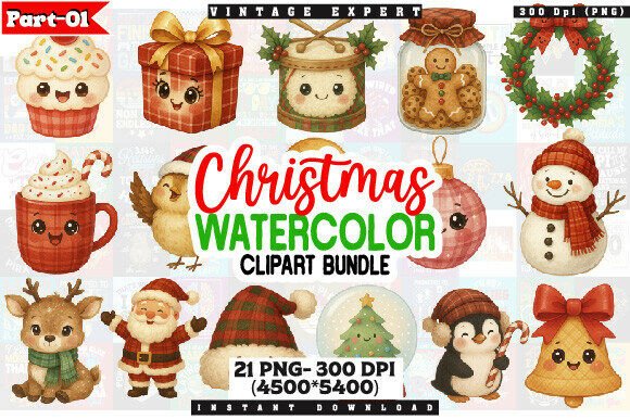 Download Christmas Watercolor PNG Clipart Bundle - Premium Bundle