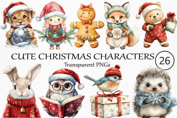 Download Watercolor Cute Christmas Characters Png - Christmas Collection