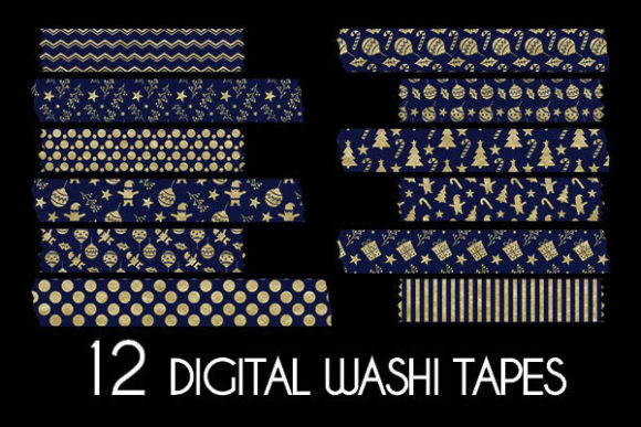 Download Christmas Blue Gold Washi Tapes Patterns - Christmas Collection