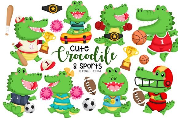 Download Cute Crocodile Sports Clipart - Cute Ani - Crocodile Collection